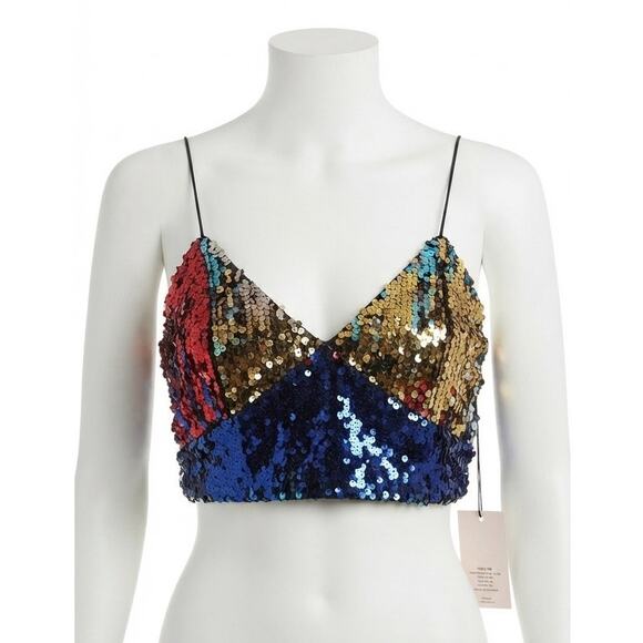SHEIN Tops - NWT SHEIN Colorblock Sequin V-Neck Cami Crop Top XS Party Festival Club